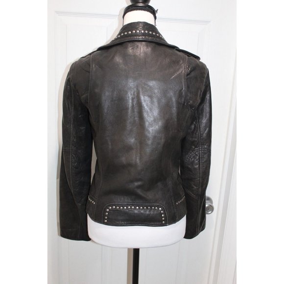 Michael Kors Leather Full Zip Studded Motorcycle Jacket Moto Biker Black Size XS - Picture 4 of 9